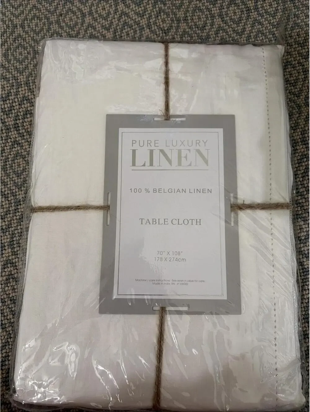 100% Belgian Linen Tablecloth Luxury White 70x108